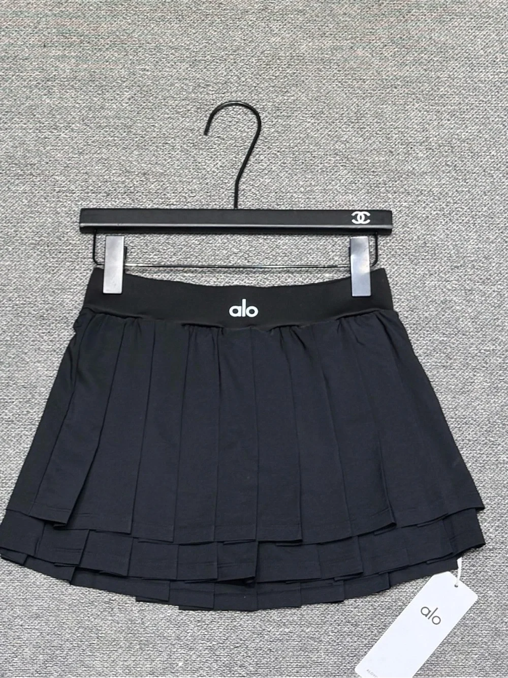 ALO Yoga Black Layered Pleated Skater Skirt